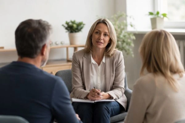 Couple discussing financial arrangement , pensions in divorce Southend-on-Sea